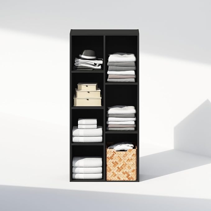 Furinno Reed Closet Organizers and Storage, 7-Cube Closet Organizer, Open Shelf Closet Storage, for Wardrobe, Bedroom, Living Room, Blackwood