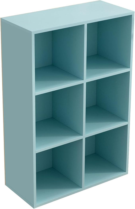 OSCHF 6-Cube Storage Shelf Bookcase, Light Blue | Wooden 3-Tier Open Bookshelf, Fits 11×11" Bins, Vertical or Horizontal Use, Full Back Panels, For Home Office