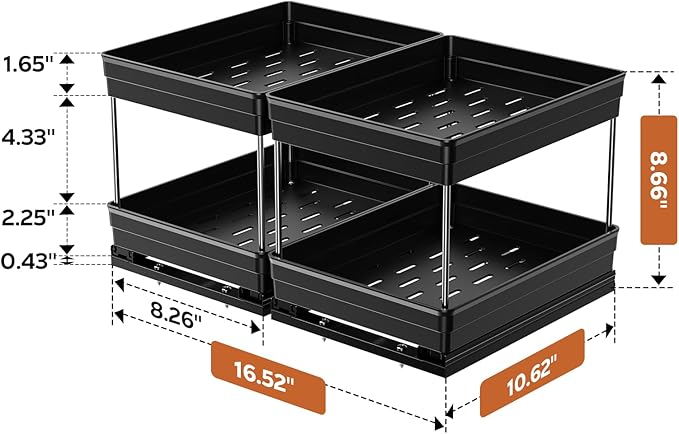 Mystozer Pull Out Spice Rack Organizer for Cabinet, Slide Out Spice Racks Organizer, Easy to Install Spice Cabinet Organizers, 8.26''Wx10.62''Dx8.66''H, 2 Packs-2 Tiers (Black)