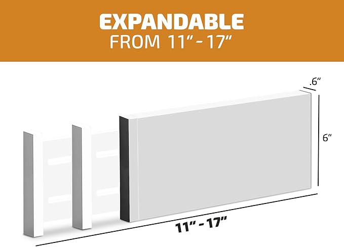 6-Pack Drawer Dividers - 6 Inches High, Adjustable 11 to 17 Inches Bamboo Drawer Organizer, Large Expandable Separator for Clothes, Dresser, Bedroom, Bathroom, Baby, Office, Kitchen Utensil, White