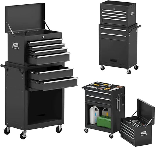 Goplus Rolling Tool Chest, 6-Drawer Tool Box Organizer w/Auto Locking System & Lockable Wheels & Sliding Drawers & Detachable Top, Tool Storage Cabinet for Garage Workshop (Black) …