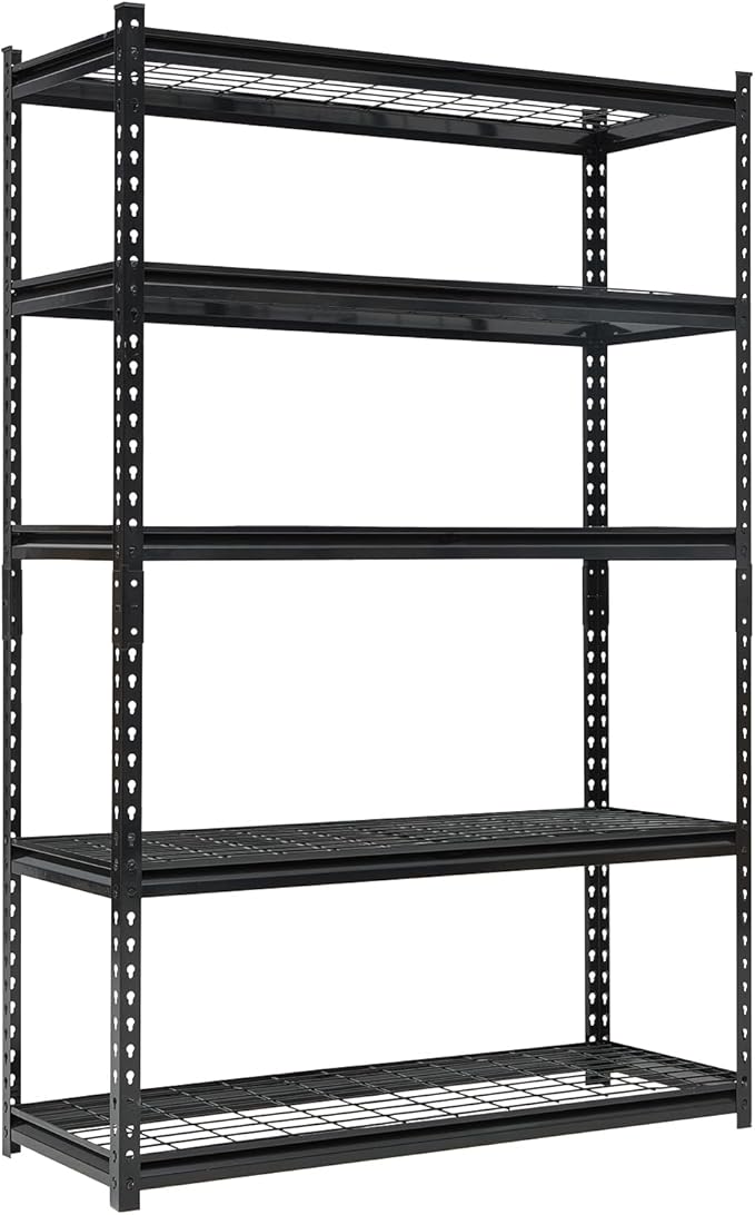 Heavy Duty 5-Tier Shelving Unit, 2500 LBS Capacity Storage Shelves for Garage Kitchen Pantry, Metal Adjustable Shelving for Basement Bathroom Laundry, 47" L x 18" W x 71" H