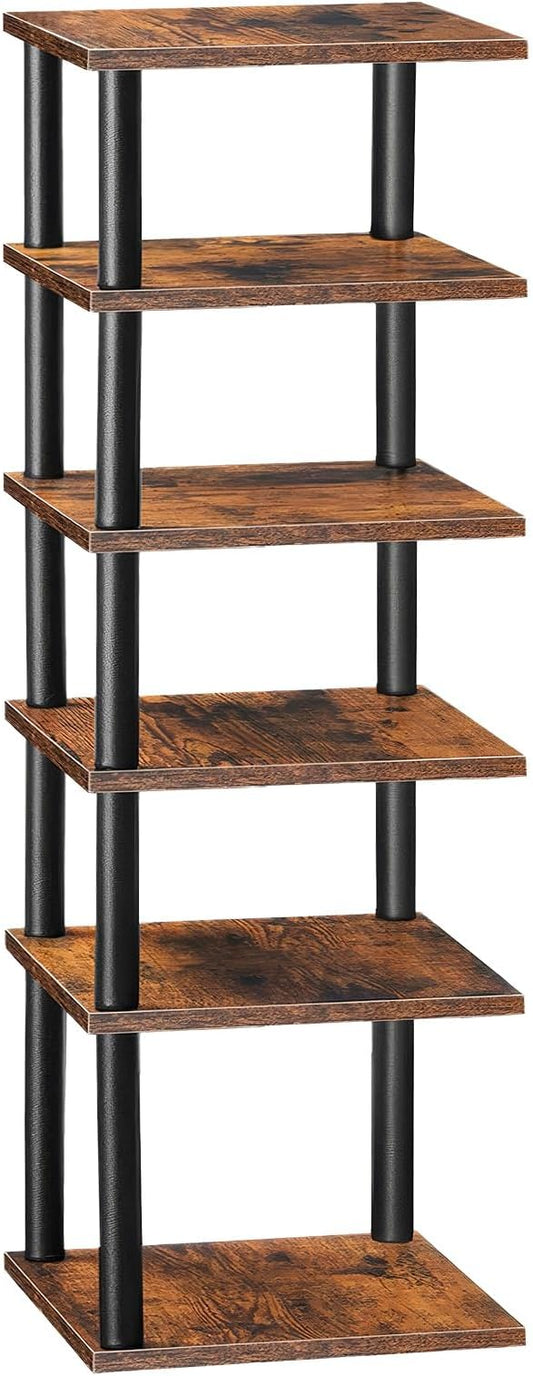 HOOBRO Vertical Shoe Rack, 6-Tier Narrow Shoe Shelf, Shoe Storage Organizer for Small Space, 11" L x 11" W x 39.5" H, Closet, Entryway, Hallway, Bedroom, Rustic Brown and Black BF21XJ01