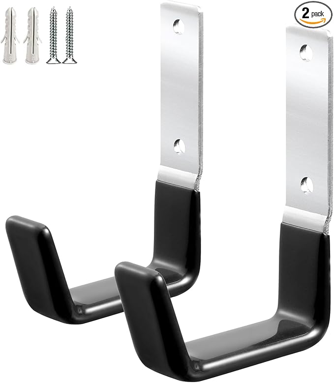 GeeWatom Heavy Duty Steel Garage Hooks,Garage Storage Utility Hooks,Anti-Slip Garage Hooks,Garage Garden Tool Organizer,Steel Wall Mount Hooks, Garden Hose Hanger, Garden J Hooks (Small-2PC)