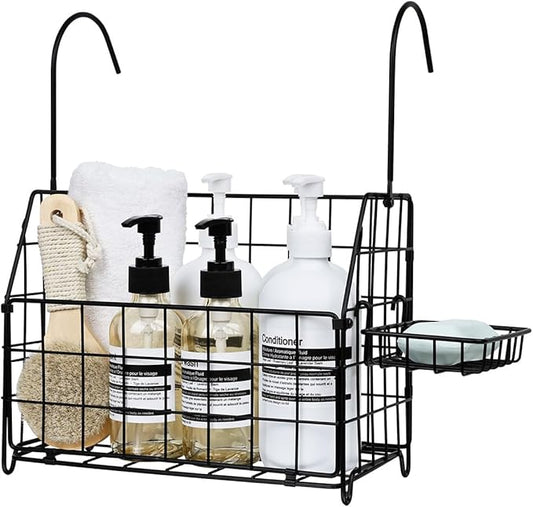 Large Rustproof Shower Caddy Hanging, 304 Stainless Steel Hanging Shower Organizer Basket for Bathroom & Bathtub, Over the Rod Shower Rack for Shampoo, Conditioner, Soap & Bath Accessories(Black)