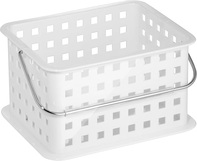 iDesign Portable Shower Caddy Basket with Handle, White | For College Dorm or Bathroom, Made in USA