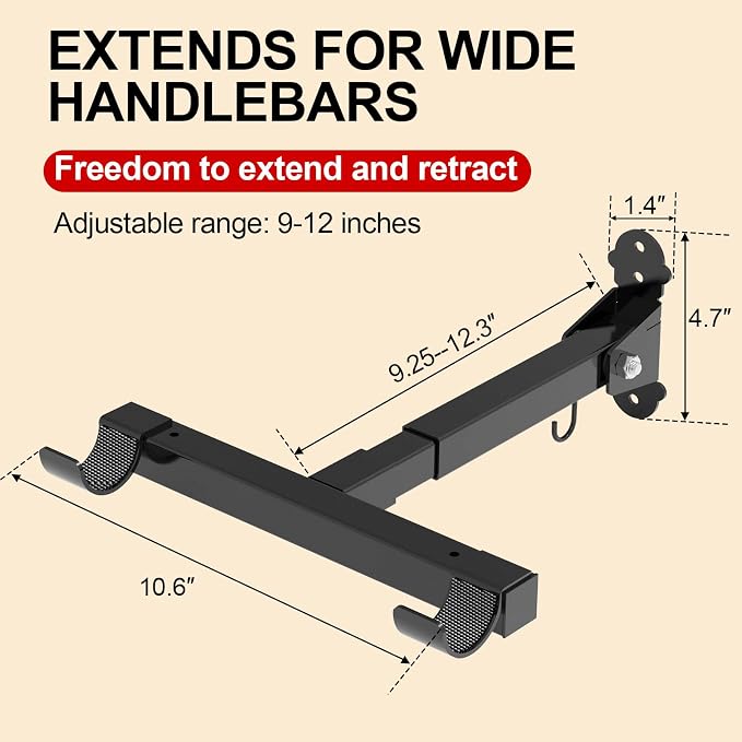 Bike Wall Mount,Horizontal Bicycle Indoor Storage Rack Foldable and Extendable Garage Bike Hanger for Road,Mountain and Hybrid Bikes
