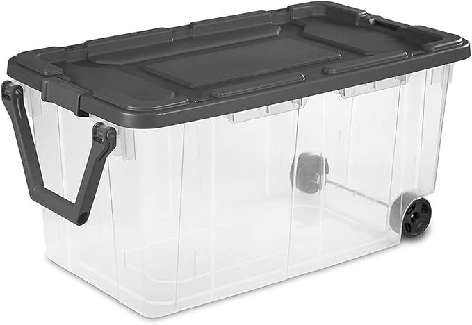 Sterilite 4-Pack Modular Stacker Box, Durable Clear Plastic Storage Bins with Latching Lids, 160 Quart - Stackable Organizing Container Boxes for Closet, Bathroom, and Office