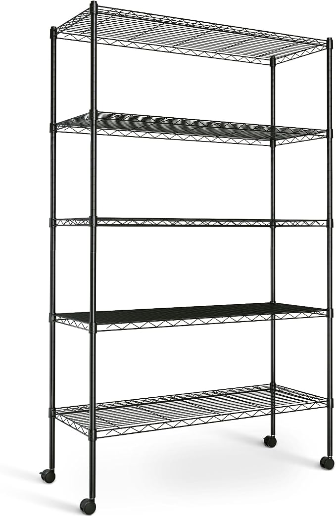 Simple Deluxe Heavy Duty 5-Tier Storage Shelving Unit, 35.83" W x 13.98" D x 61.02" H, 1250 Lbs Loading Capacity, Black