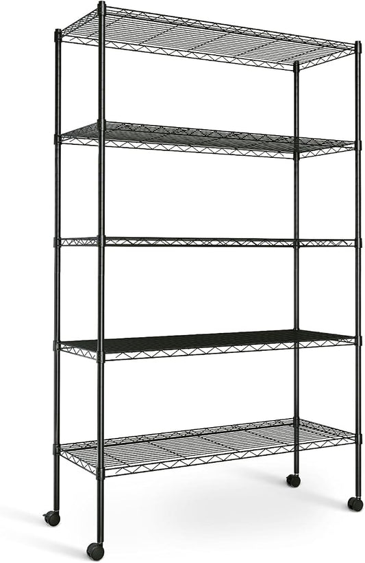 Simple Deluxe Heavy Duty 5-Tier Storage Shelving Unit, 35.83" W x 13.98" D x 61.02" H, 1250 Lbs Loading Capacity, Black