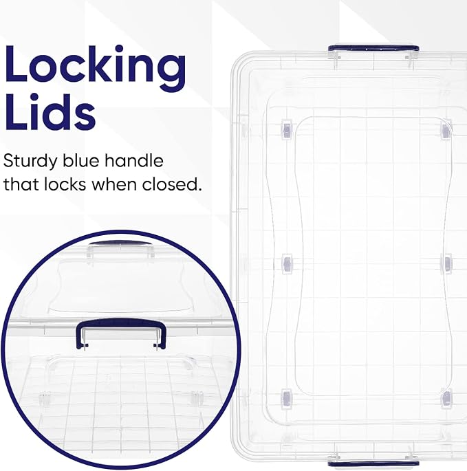 Superio Clear Storage Bin with Lid, Large Stackable Container with Lid, 60 Quart Wheeled Storage Box for Home, Garage, Storage