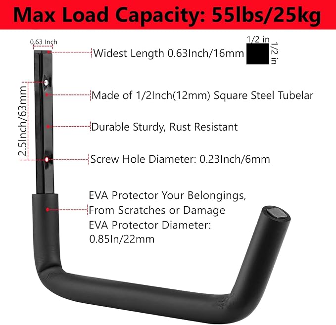 Garage Storage Heavy Duty Utility Hooks, 12 Inch Wall Mount Storage Hanger Organizer for Hanging Tool, Chairs, Hoses, Ladder, Bulk Items, Ropes, Bike