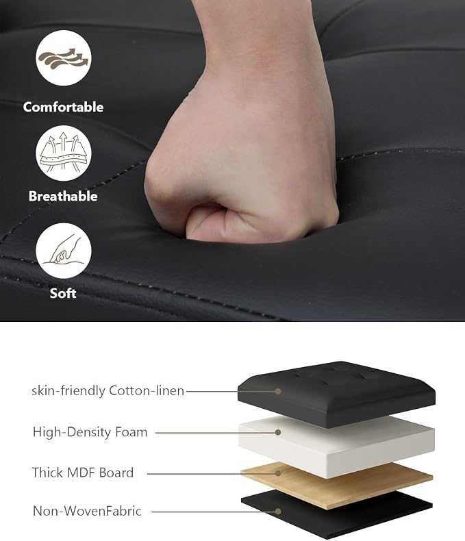 Folding Storage Ottoman Bench, Black, 30 Inches | Multi-Functional Ottoman Foot Rest, End of Bed Bench, Storage Chest, Living Room, Bedroom, Hallway, Entryway, 600 lb Capacity