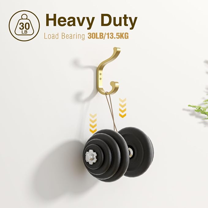 bussdis Large Wall Hooks for Hanging Coats: Heavy Duty Wall-Mount Hanger (Hold 30 LB), Mudroom Hooks for Clothes, Backpack, Purse, Bathroom Towel (Gold, 4 Pack)