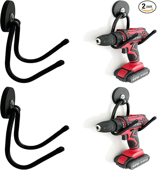 Pmsanzay 2 Pack Power Drill Tool Organizer Holder,Magnetic Tool Holders,Garage Tool Storage Rack,Heavy Duty Large Garage Magnet Utility Hooks with Rubber Coating, No Scratches - No Power Drill