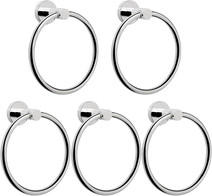 NearMoon Bath Towel Ring, Bathroom Hardware Accessories-Thicken Stainless Steel Hand Towel Holder for Bathroom, Modern Round Towel Hanger Wall Mounted (Chrome, 5 Pack)