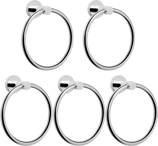 NearMoon Bath Towel Ring, Bathroom Hardware Accessories-Thicken Stainless Steel Hand Towel Holder for Bathroom, Modern Round Towel Hanger Wall Mounted (Chrome, 5 Pack)