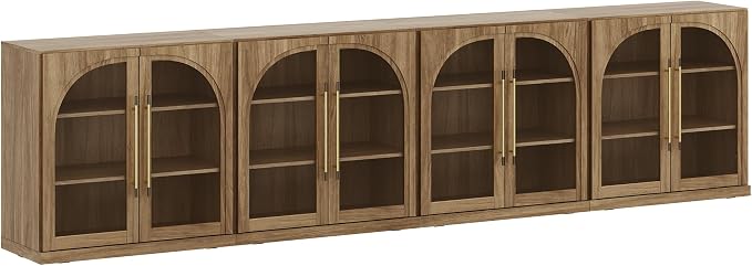 BELLEZE 4-Piece Modular TV Stand Set -Modern Entertainment Center with Arched Glass Doors,Sideboards with Adjustable Shelves,Classic Media Console Table Cabinet for Living Room (Camel)