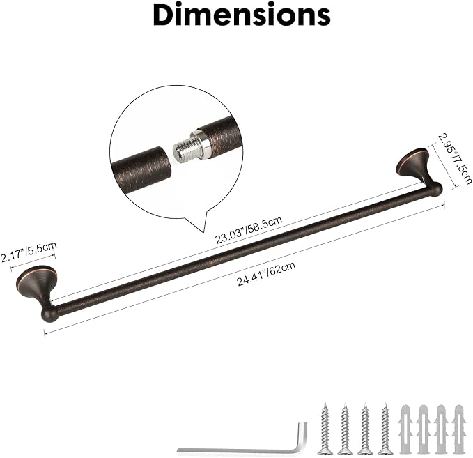 Antique Bathroom Towel Bar Oil Rubbed Bronze, 24 Inch Towel Racks for Bathroom Wall Mounted,Bathroom Towel Holder Bronze,Home Decor Towel Rod