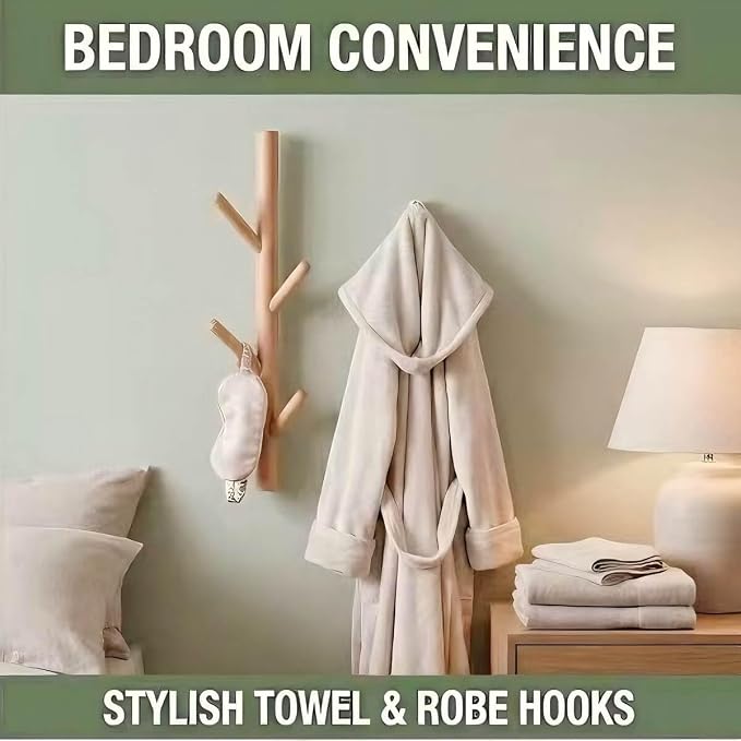 Wooden Wall Mount Coat Rack | Wall Coat Rack, 4 Hooks Tree Branch Coat Rack Wall Mount, Hat Rack for Wall Heavy Duty, Bathroom Towel Rack 2 Pack