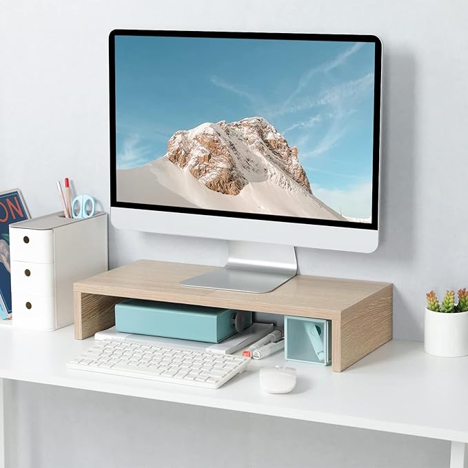 TEAMIX 20 inch Wood Monitor Stand Riser, Wooden Desktop Stand Shelf, Maple | Fits Laptop, Printer, TV, PC, Keyboard Storage, Space-Saving, Ergonomic Design, Desk Organizer for Home Office Gaming Vanity
