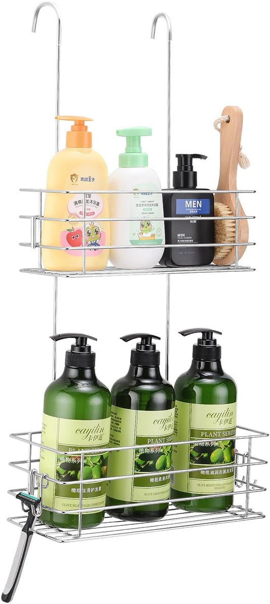 2-Tier Shower Caddy Hanging Shower Organizer Rack with Hooks Over The Door