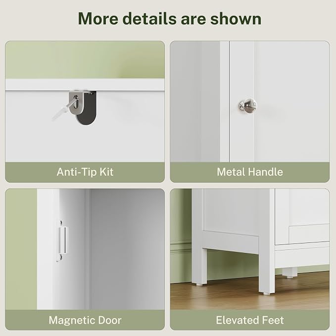 67" Tall Bathroom Cabinet with Adjustable Shelves and Doors, Narrow Bathroom Storage Cabinet for Small Space, Living Room, Entryway, Kitchen, White