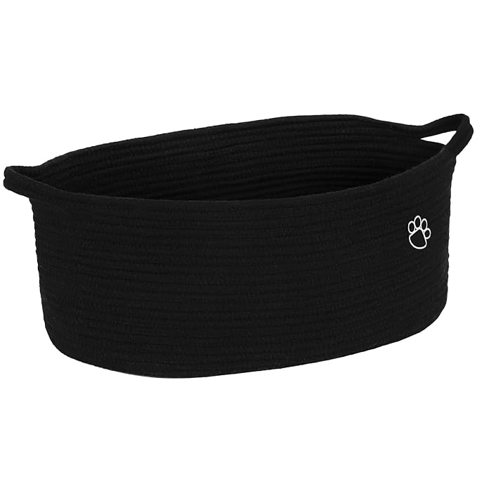 Optish Dog Toy Basket, 30L Toy Box and Bin for Dog Cat Storage, 19.7" X 11" X 7.9" Large Woven Rope Basket for Blankets, Living Room, Bedroom, Black