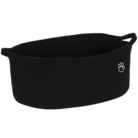 Optish Dog Toy Basket, 30L Toy Box and Bin for Dog Cat Storage, 19.7" X 11" X 7.9" Large Woven Rope Basket for Blankets, Living Room, Bedroom, Black