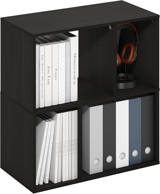 Furinno DALY Book Shelf, 4-Cube Bookshelf, Cube Storage Organizer Bookcase with Irregular Compartments, 11.7 x 23.6 x 24.7, for Living Room, Bedroom, Home Office, Espresso