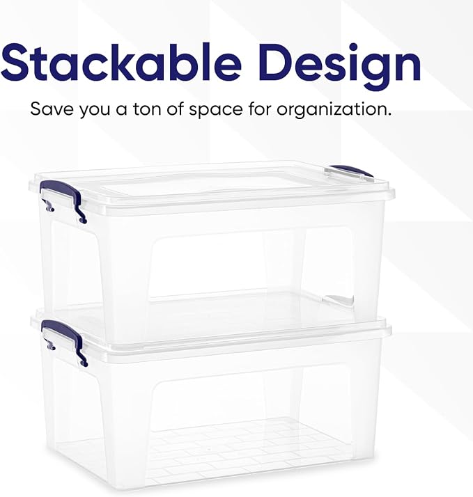 Superio Storage Bins with Lids, Clear Plastic Containers for Organizing, Stackable Totes, BPA Free, Odor Free, Organizer Boxes for Home, and Dorm (2 Pack, 28.5 Qt)