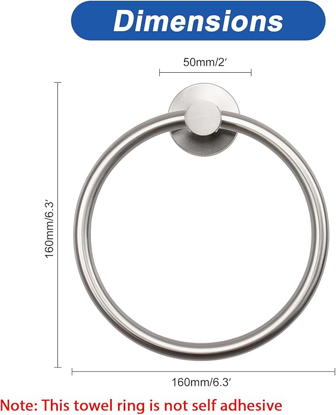 NearMoon Bath Towel Ring, Bathroom Hardware Accessories-Thicken Stainless Steel Hand Towel Holder for Bathroom, Modern Round Towel Hanger Wall Mounted (Brushed Nickel, 3 Pack)