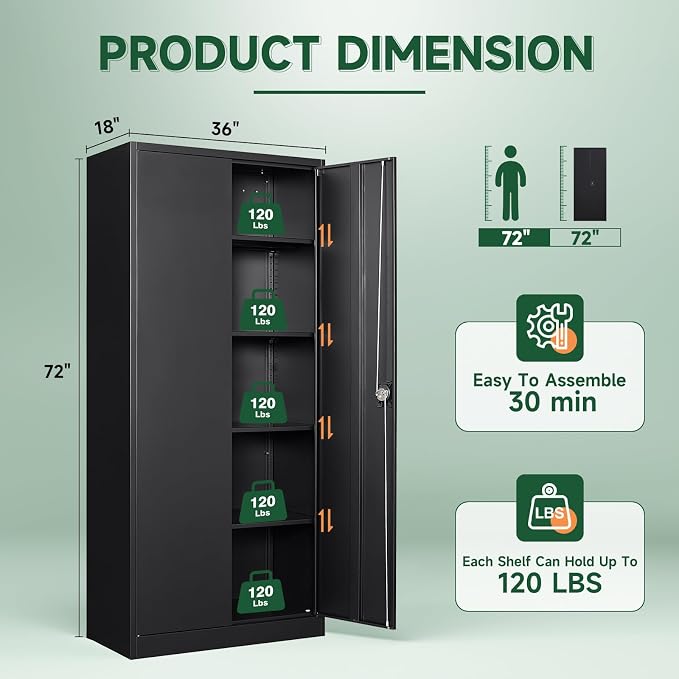Letaya Metal Garage Storage Cabinets with Lock Door and Adjustable Shelves, Steel Tool Cabinets for Home,Office,Warehouse Organisieren (Black, 72" H)