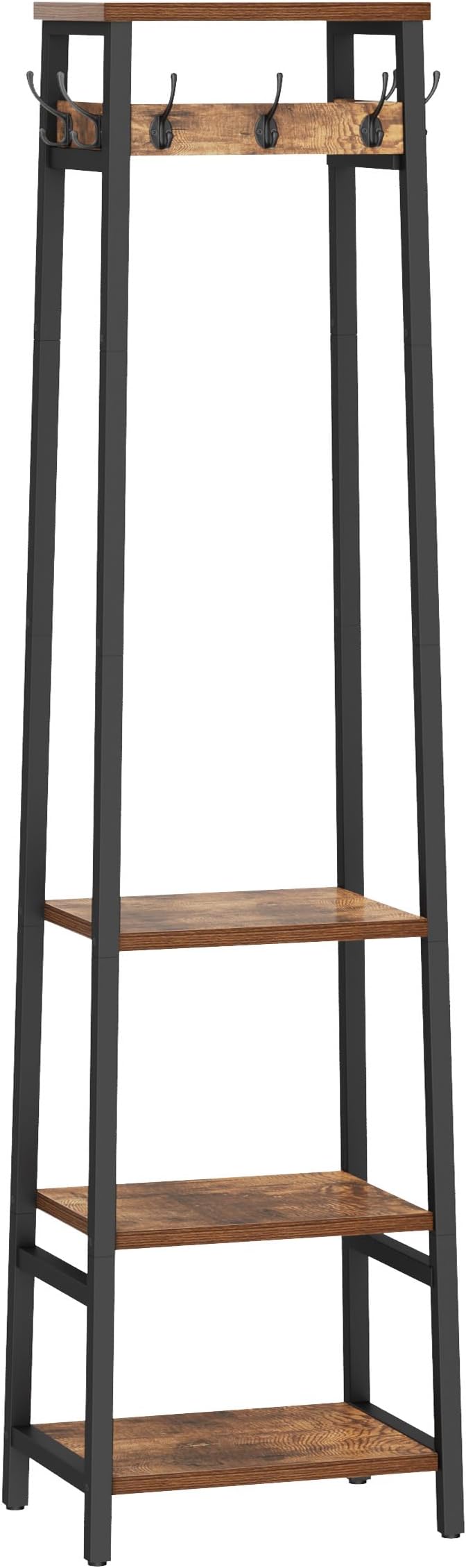 Coat Rack Freestanding with 3 Shelves and 7 Hooks | Coat Stand, Hall Tree Free Standing, Clothes Rack Stand Organizer, Industrial Style, Rustic Brown and Black