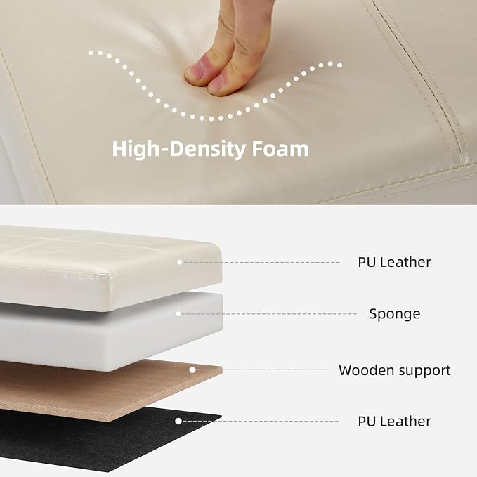 41.5 Inch Cream White Faux Leather Storage Ottoman Bench for Bedroom | 2.8 cu ft hidden storage,660 lbs weight capacity,soft padded seat,solid wood legs for indoor home use