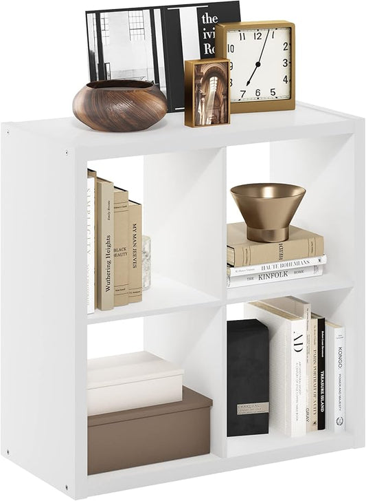 Furinno Cubicle Open Back Decorative Cube Storage Organizer, 4-Cube, White | 14.6" x 30" x 30", Reversible Bookcase with Open Back, for Living Room, Bedroom, Home Office