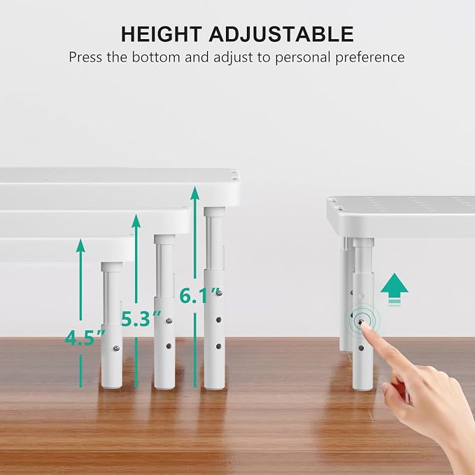 WALI Computer Monitor Stand for Desk, Adjustable Laptop Riser, Desk Monitor Stand Underneath Storage for Office, Home, School Supplies (PTT001-W), 1 Pack, White