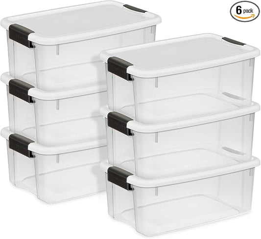 Sterilite Ultra Latch Box with Lids for Home and Office, 18 Quart, 6-Pack | Heavy-Duty and Stackable Plastic Containers with Latches for Closet, Cabinet, Bedroom, Bathroom and Dorm Room Organization