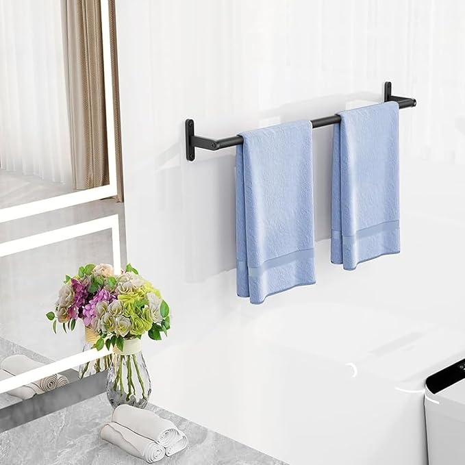 KLJKPA Towel Bar for Bathroom, 24 Inch Wall Mounted Towel Rack, Black | Heavy Duty Single Towel Rod, Space-Saving Hand Towel Holder, Toilet Kitchen Towel Storage, Rustproof, Stainless Steel