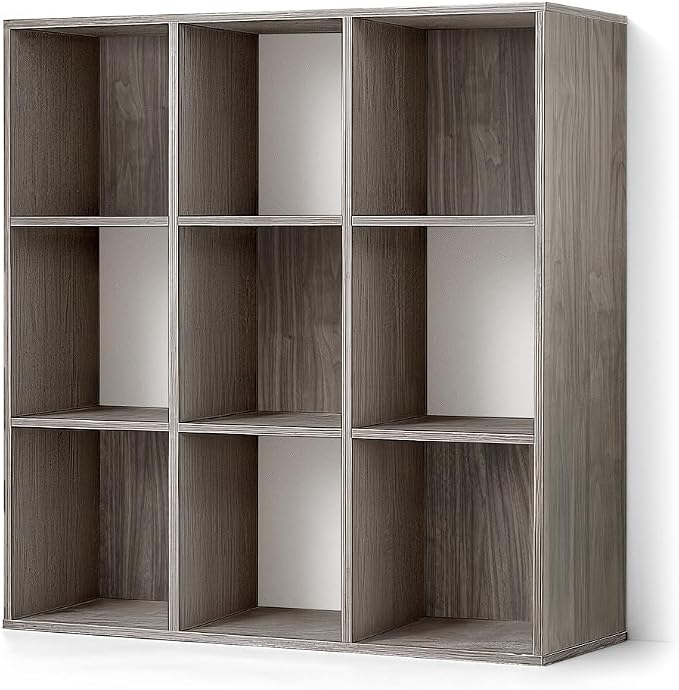 CAPHAUS Sturdy Room 11-Inch Cube Storage Organizer Shelf, with Thick Exterior Edge, Storage Shelf Divider w/Back, Bookcase, 9-Cube, Dark Grey