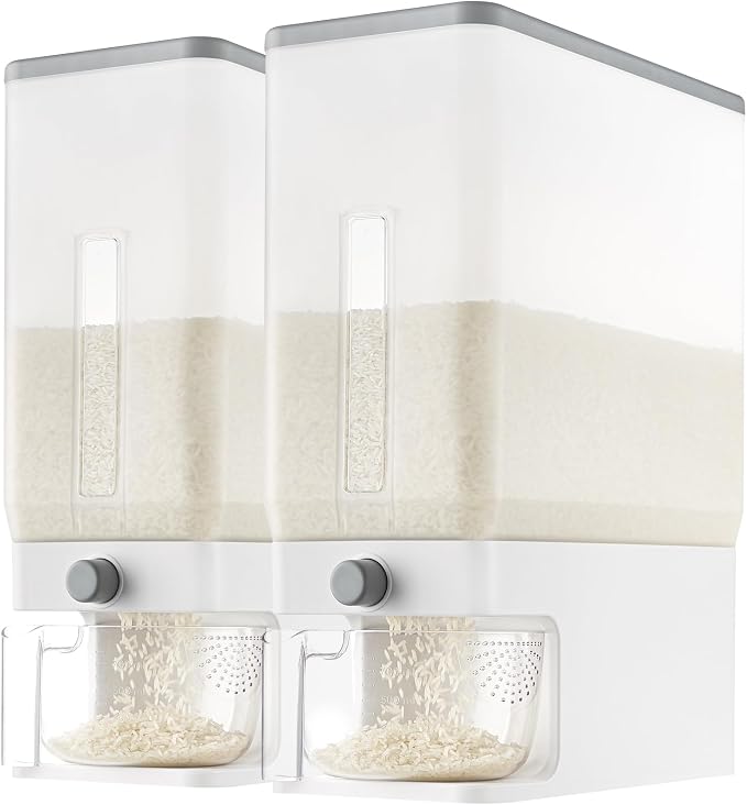 Lifewit 2 Pack Rice Dispenser 25 Lbs(11.3kg), Rice Storage Container Sealed Moisture Proof with Measuring Cup for Kitchen Pantry Household, BPA-Free, Clear