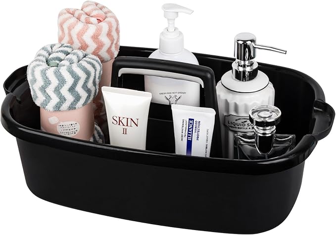 Large Cleaning Supplies Caddy Portable Shower Caddy Basket Black | Sturdy Supply Organizer with Handle Plastic Bucket Tool Storage for Bathroom Bedroom Kitchen Garden College Dorm Essentials