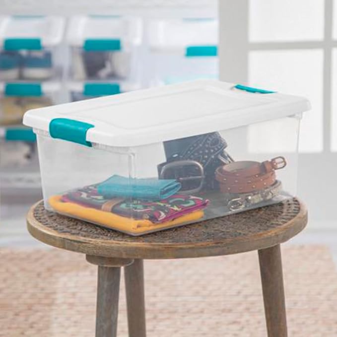 Sterilite+14948012+15+Quart+White%2fClear+Plastic+Storage+Box+With+Blue+Aquarium+Latches