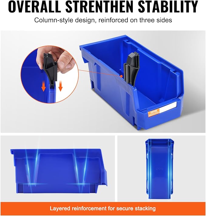 VEVOR Plastic Storage Bins 12 Pack (11 x 5 x 5-Inch), Hanging Stackable Storage Organizer Bins, Heavy Duty Stacking Containers for Closet, Garage, Office, Home, Pantry or Small Parts Organization