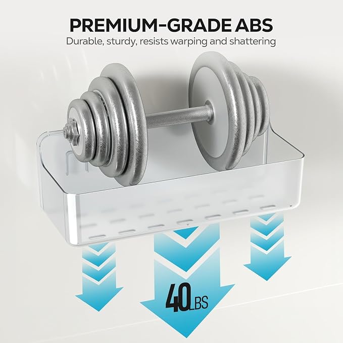 Nieifi Adhesive Shower Shelves, Clear, 2 Pieces | Rustproof ABS, Large Capacity, Removable Design, Easy-Clean, No Drilling Shower Organizer for Bathroom Storage & Home Decor
