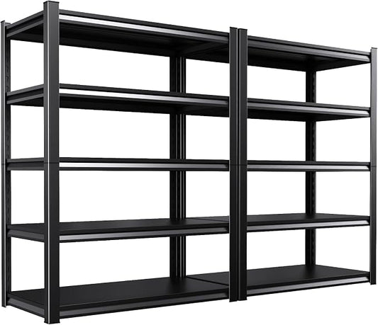 2 Pack Storage Shelves,2500LBS Garage Shelving ,Adjustable Garage Shelves ,Heavy Duty Metal Shelving, 5 Tier Wood Utility Steel Shelf, Easy-to-install Shelving Units and Storage 71.2''x46''x19.7"