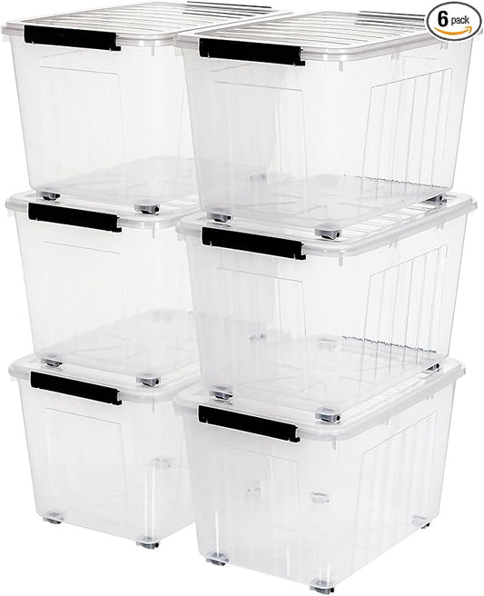 Citylife 82 Quart Large Clear Plastic Storage Bins with Lids 6-Pack | Stackable, Secure latching lids, Easy Find, Clothes Storage Bins for Closet Bedroom Garage