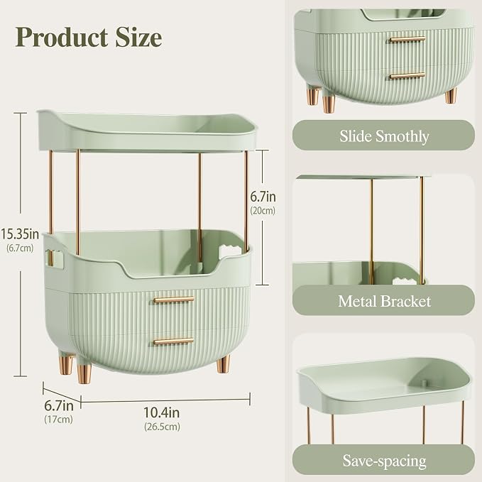 caktraie 4-Tier Makeup Organizer Bathroom Countertop Storage Green | Versatile Storage for Vanity, Desk, Bedroom, Holds Lipstick, Perfume, Skincare, Mask, Cosmetics