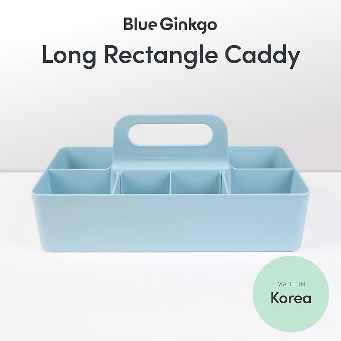 BLUE GINKGO Stackable Organizer Caddy, Long, Blue, Made in Korea | Portable. Adjustable. Home, Office & School Storage.