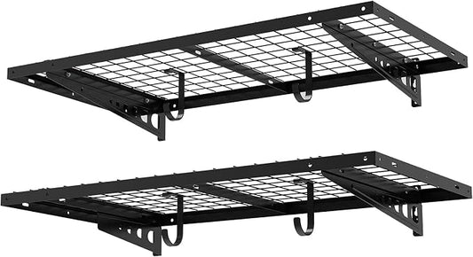 FLEXIMOUNTS 2 Pack 2x4ft Garage Storage with 4 Hooks, Black | 24x48 in, 660 lb Capacity, Heavy-Duty Steel, For Garage & Workshop, Storage Bins, Garden Tools, Pro Series